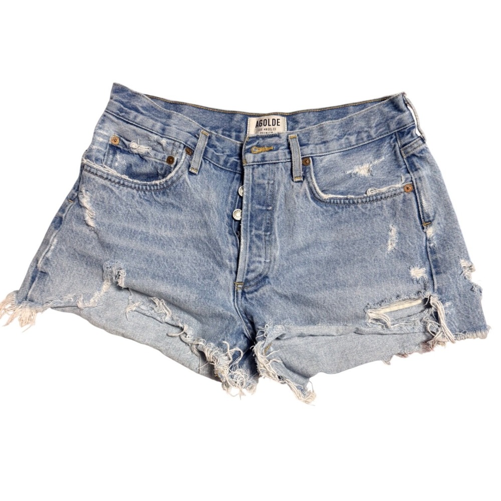 Agolde Parker Vintage Cut Off Shorts Light Indigo Distressed Denim Size 27 - Picture 5 of 10